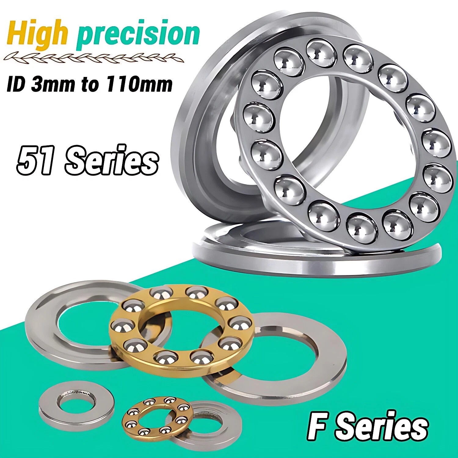 ID 3mm-110mm Thrust Ball Bearing High Precision Flat Thrust Ball Bearings 3 Part