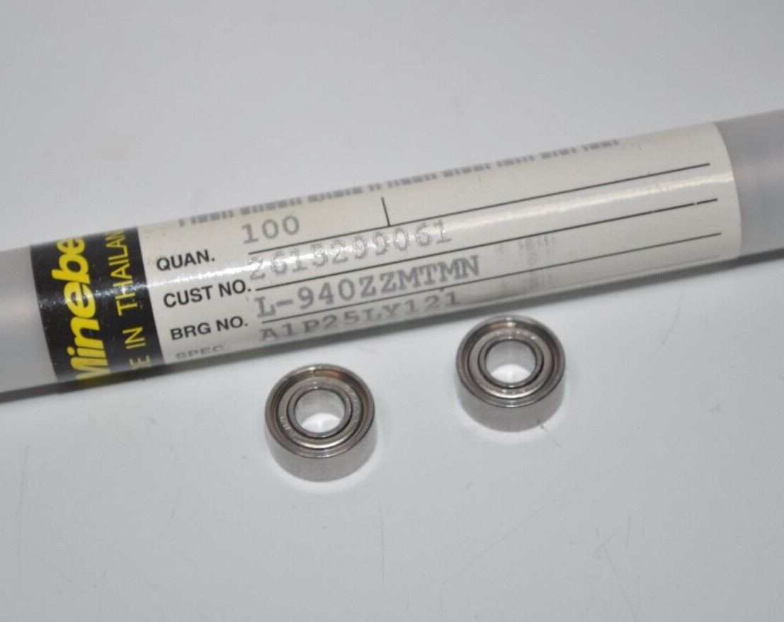 Lot/Tube of 100 NEW Minebea Mitsumi NMB L-940ZZ 4mm X 9mm X 4mm 4x9x4 Bearings