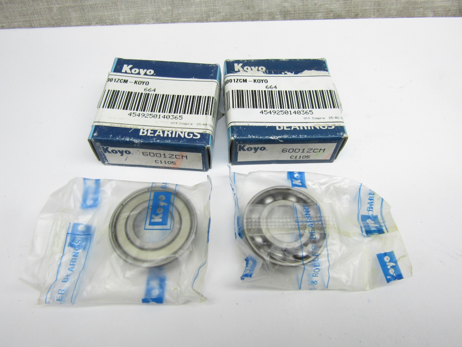 (Lot of 2) Koyo 6001-Z 12mm x 28mm x 8mm Bearing with Metal Shield on One Side