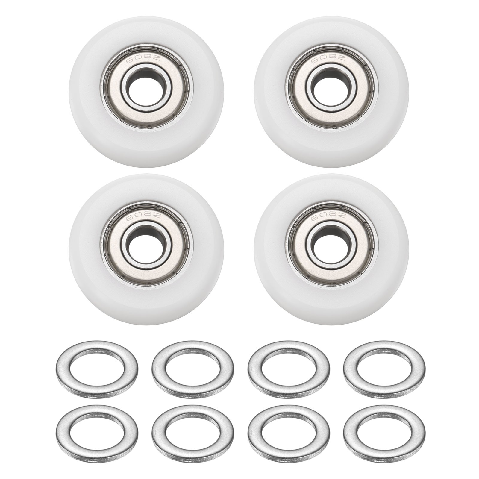 8x30x9mm Ball Bearing Pulley Kit, 4Pcs Nylon Roller Idler Bearing Pulley White