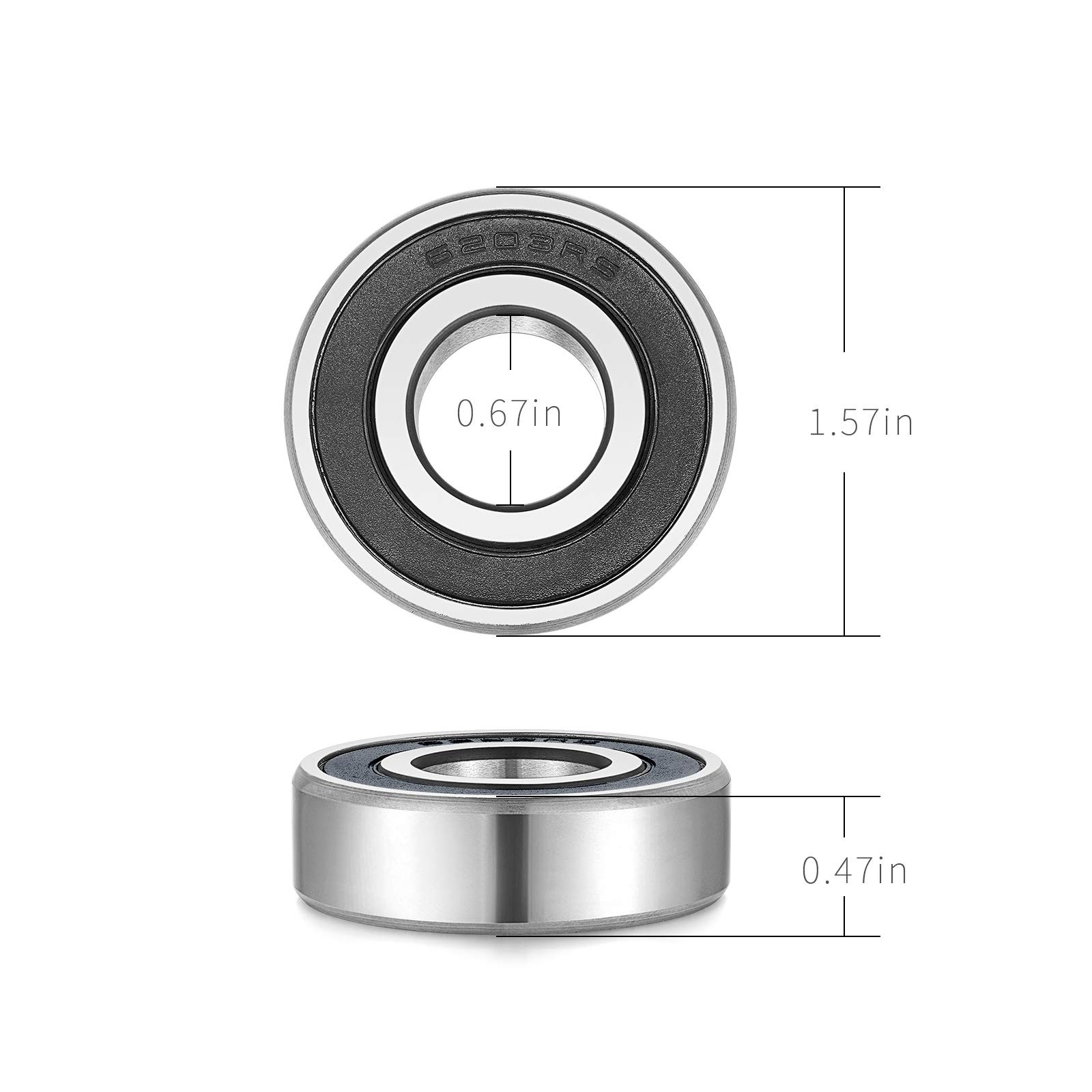 6203-2RS Double-Rubber Sealed Greased Ball-Bearings – 17x40x12mm, 2 Pcs,…