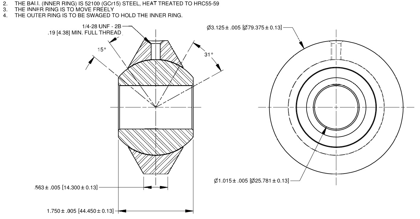5849 Ball Joint Assembly Bearing W/Grease Hole, 1″ Bore, 1/4-28 UNF – 2B Thread
