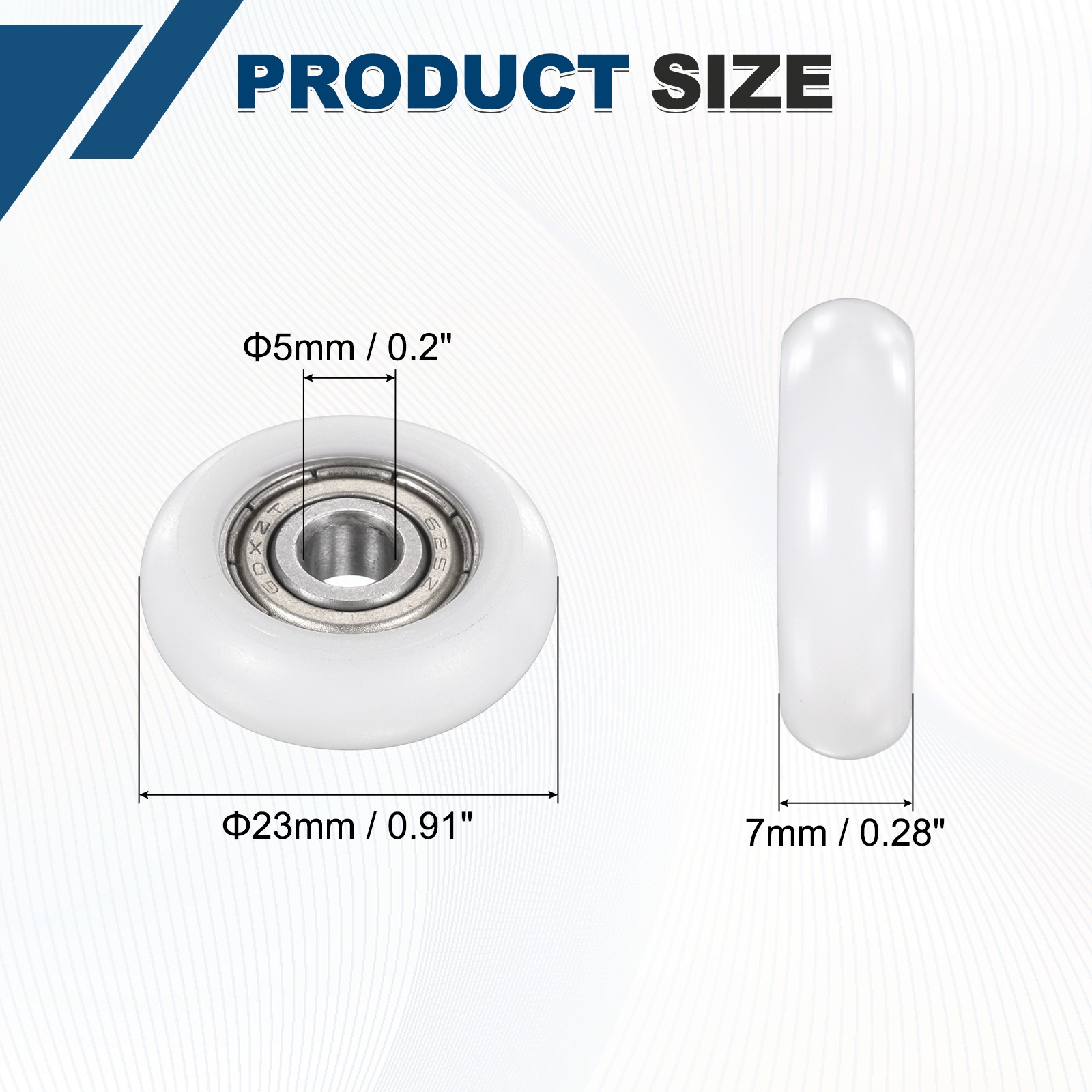 20Pcs 5x23x7mm Metal Shielded (GCr15) Chrome Steel Bearing+POM Guide, White