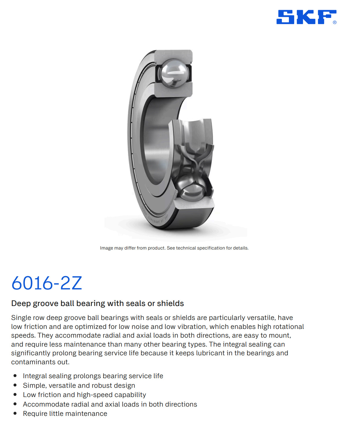 One (1) SKF 6016 2Z/C3GJN Deep Groove Bearing 80MM ID USA NEW