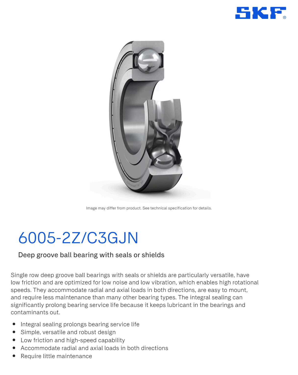 One (1) SKF 6005 2ZJEM Deep Groove Bearing 25MM ID 6005 2Z/C3GJN Argentina NEW