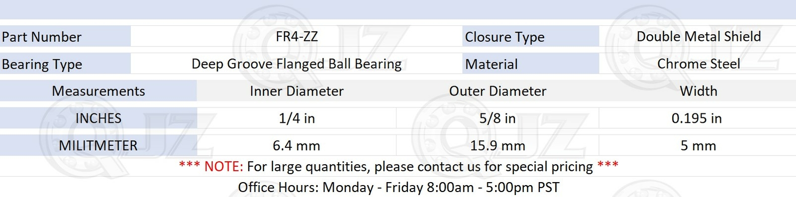 [10-Pack] FR4-ZZ Deep Groove Flanged Ball Bearing 1/4″ ID x 5/8″ OD x 0.196″ W