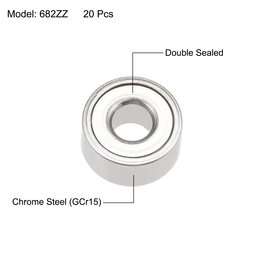 20Pcs Z2 Ball Bearings Double Shielded Chrome Steel 682ZZ