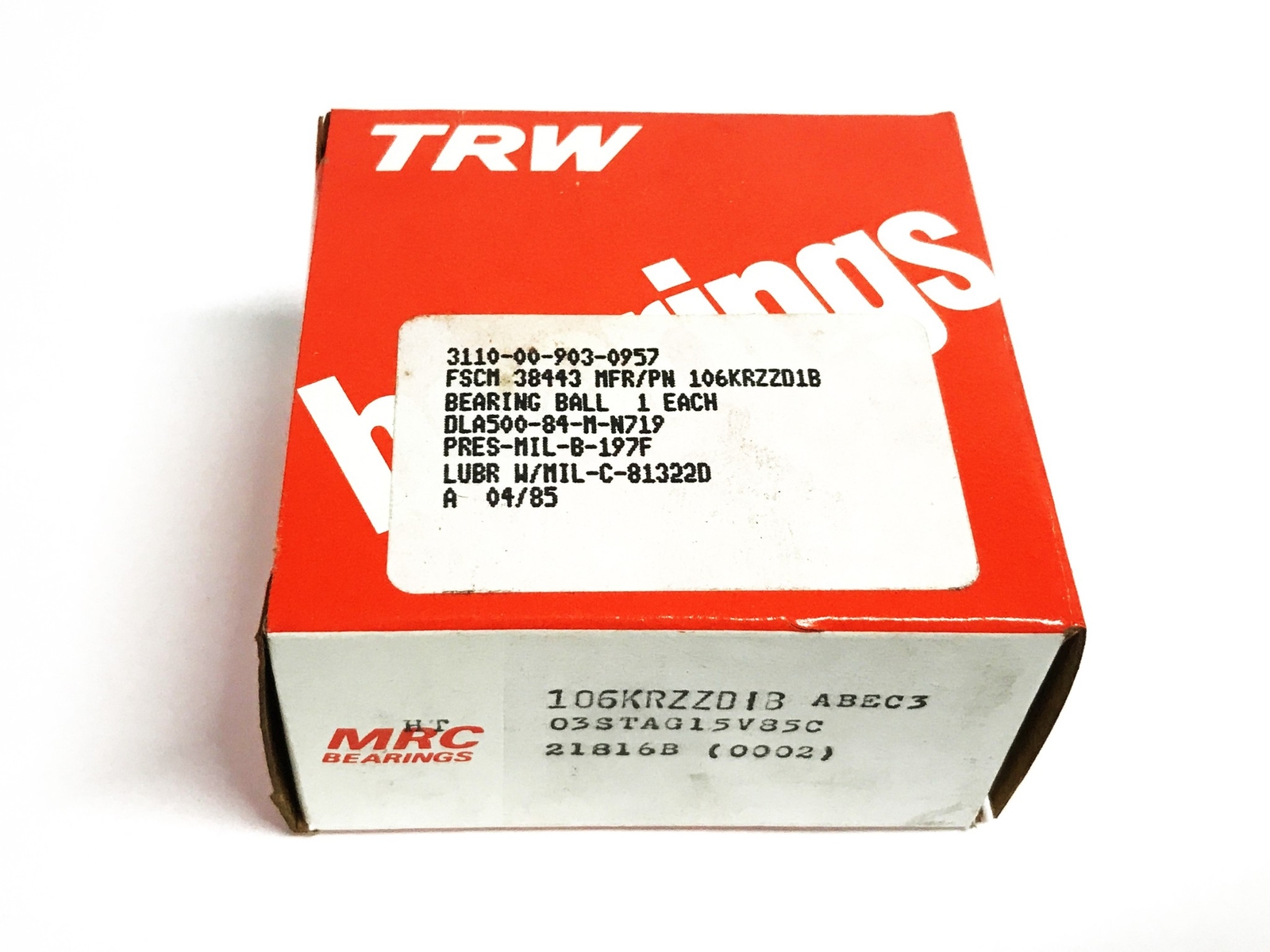 MRC Angular Contact Ball Bearing Matched Set 106KZZDIB-ABEC3 NOS