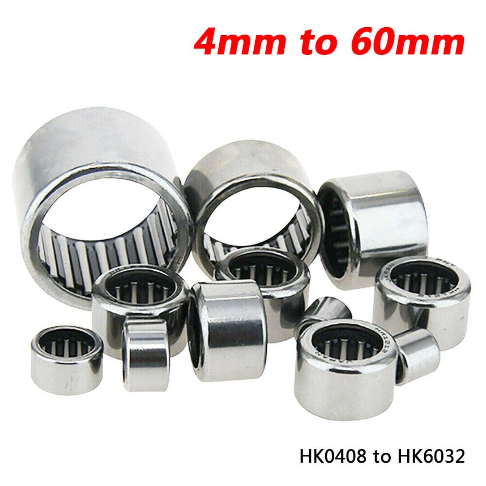 Bore 4mm to 60mm Drawn Cup Needle Roller Bearings HK Series No.HK0408 to HK6032