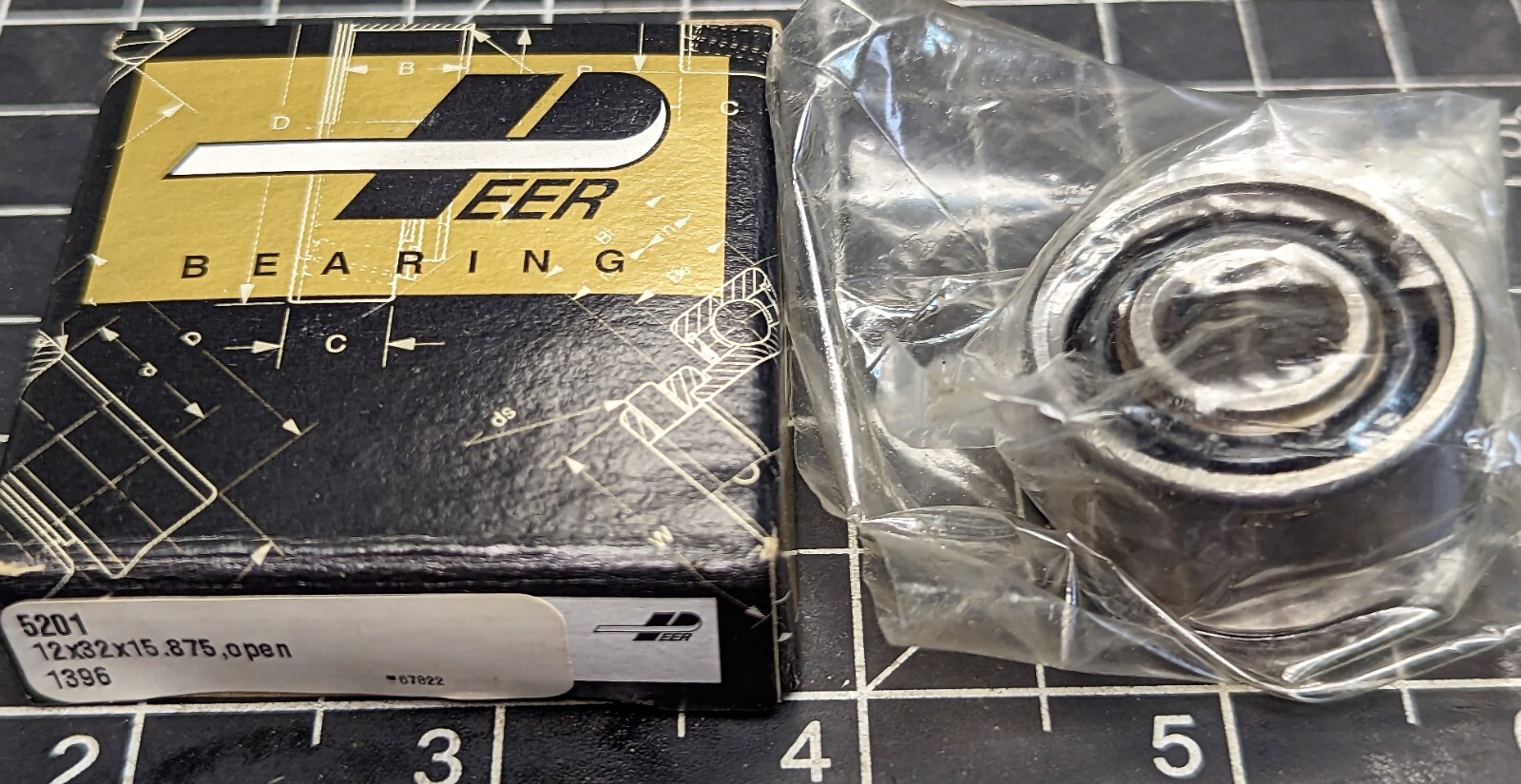 Lot Of (2) PEER 5201 DOUBLE ROW OPEN BALL BEARINGS (12x32x15.875) OPEN] [OF49]