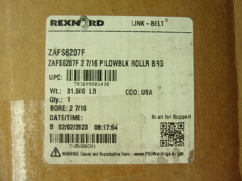 ZAFS6207F Rexnord, CX9LZ3JLV, 61.91×282.58×79.38 mm bearing housing + spherical