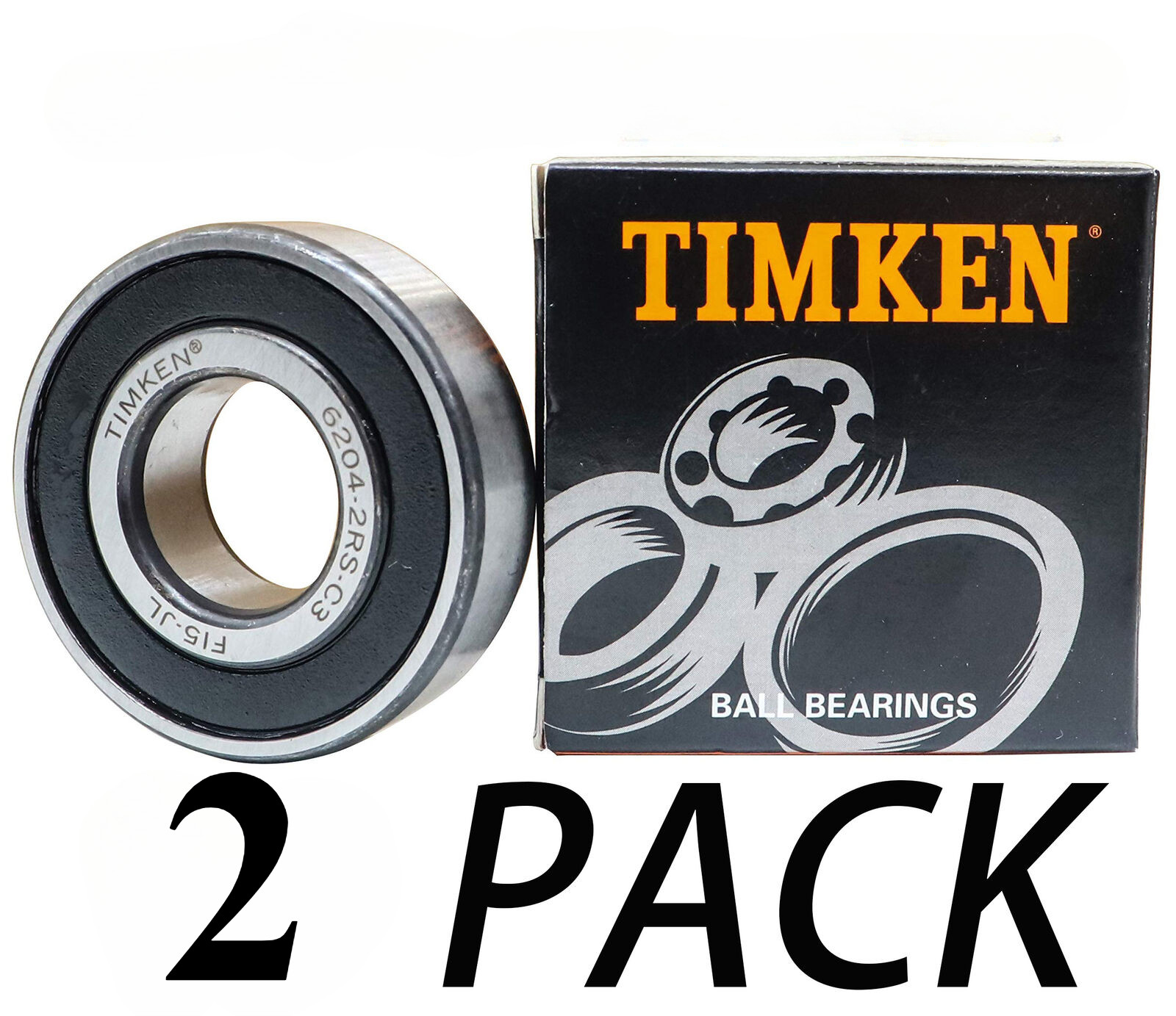 2 Pack 6204-2RSC3 TIMKEN 20X47X14 Clearance Double Rubber Sealed Bearings