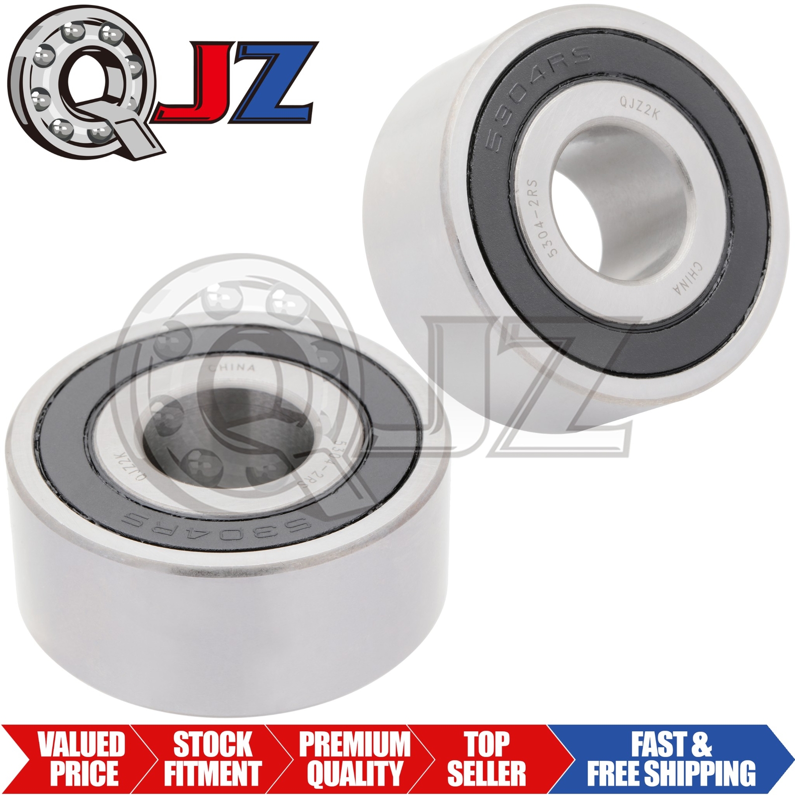 [Qty.2] 5304-2RS New Angular Contact Ball Bearing [20mm ID x 52mm OD x 22.2mm W]