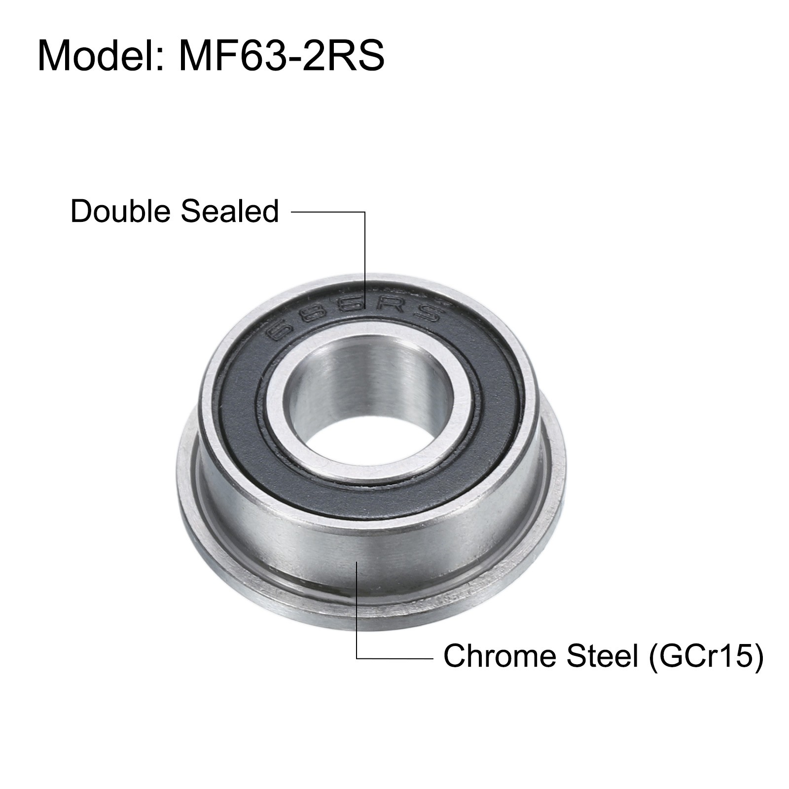 MF63-2RS Flanged Ball Bearing 3x6x2.5mm Double Sealed Chrome Steel Bearings 4pcs