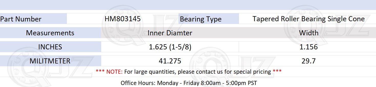 [2-Pack] HM803145 Tapered Roller Bearing Single Cone [41.28 mm Bore x 29.7 mm W]