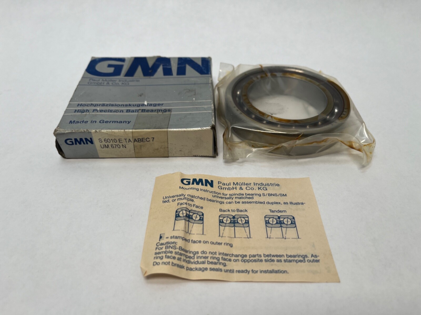 GMN S6010ETAA7UM Bearing 50x80x16 mm 7010ACD S-6010-E-TA-ABEC7-UM Germany