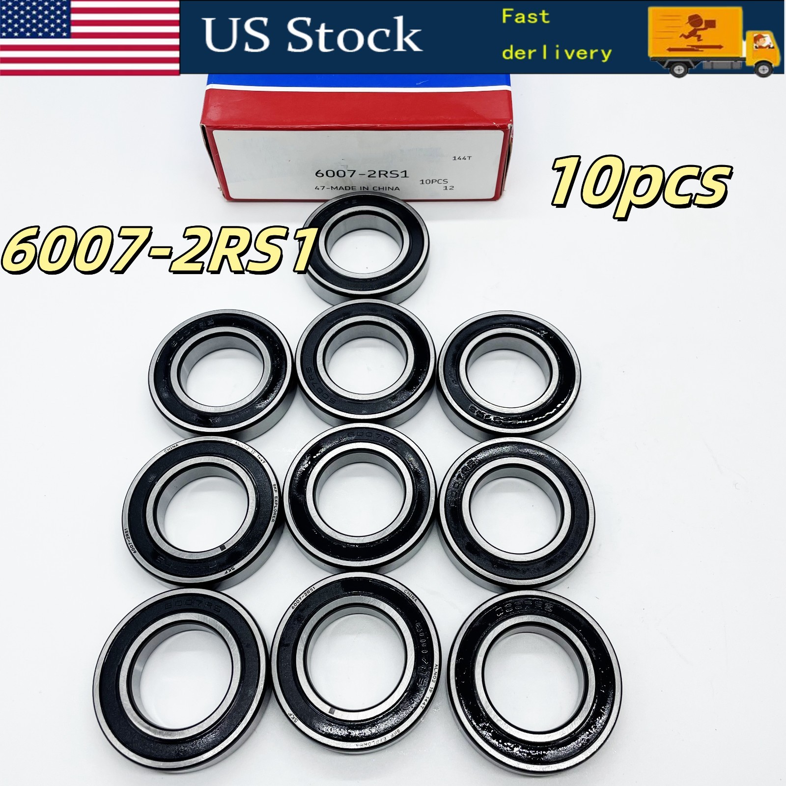 10x 6007 2RS1 Rubber Sealed Deep Groove Ball Bearing 35x62x14mm 6007RS