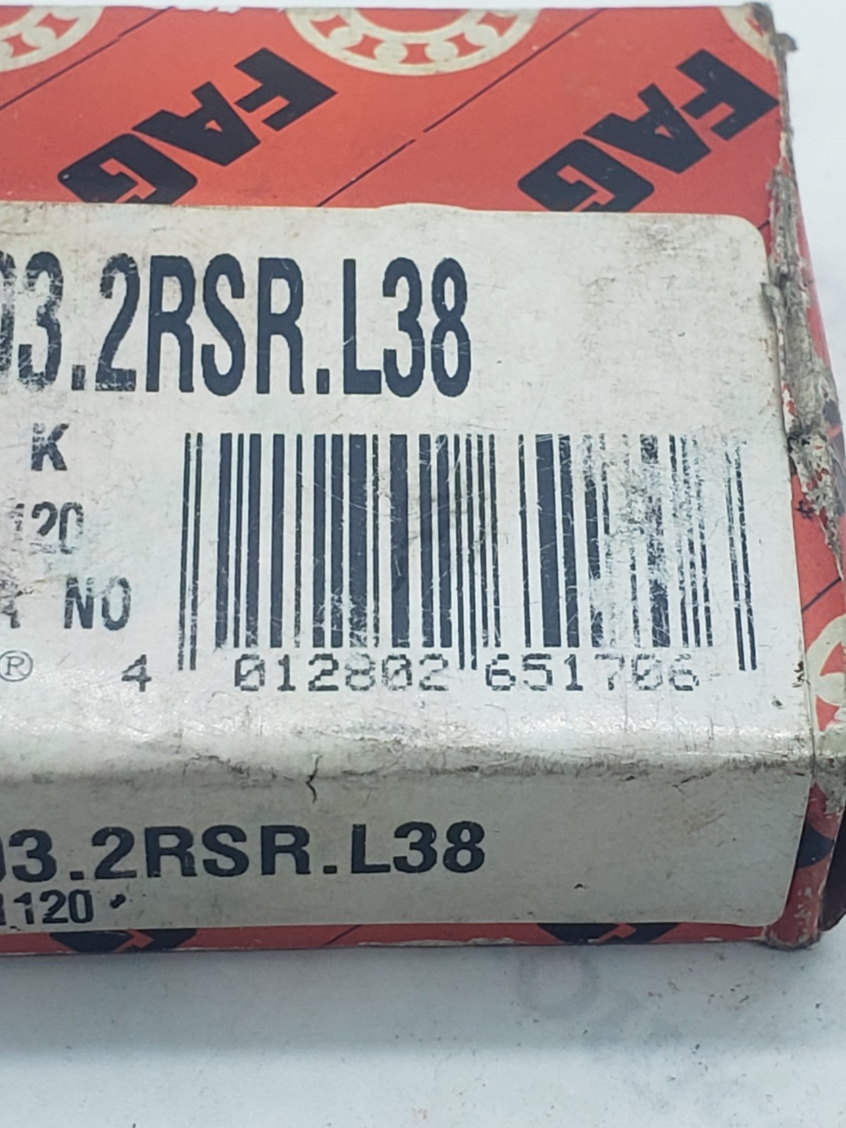 FAG 6203-2RSR-L038 DEEP GROOVE BALL BEARING 17x40x12mm, NIB