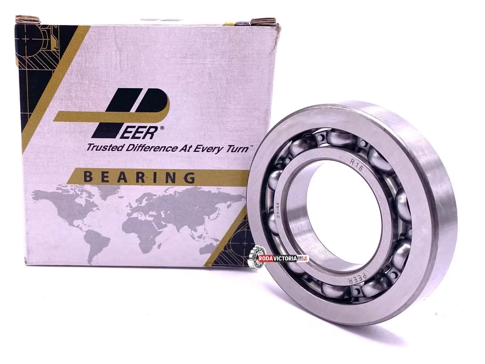 PEER R16 Deep Groove Ball Bearing, Open Type, No Seals EE9 1″ x 2″ x 3/8″