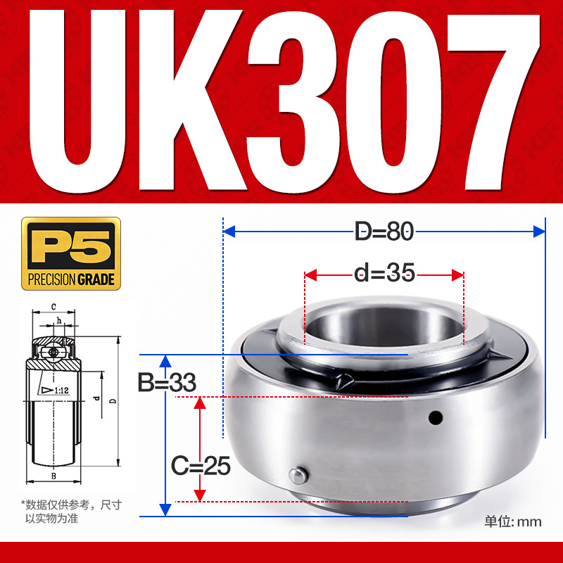 UK307 Bearing Insert, P5 Precision Grade, 35mm Bore, High Accuracy