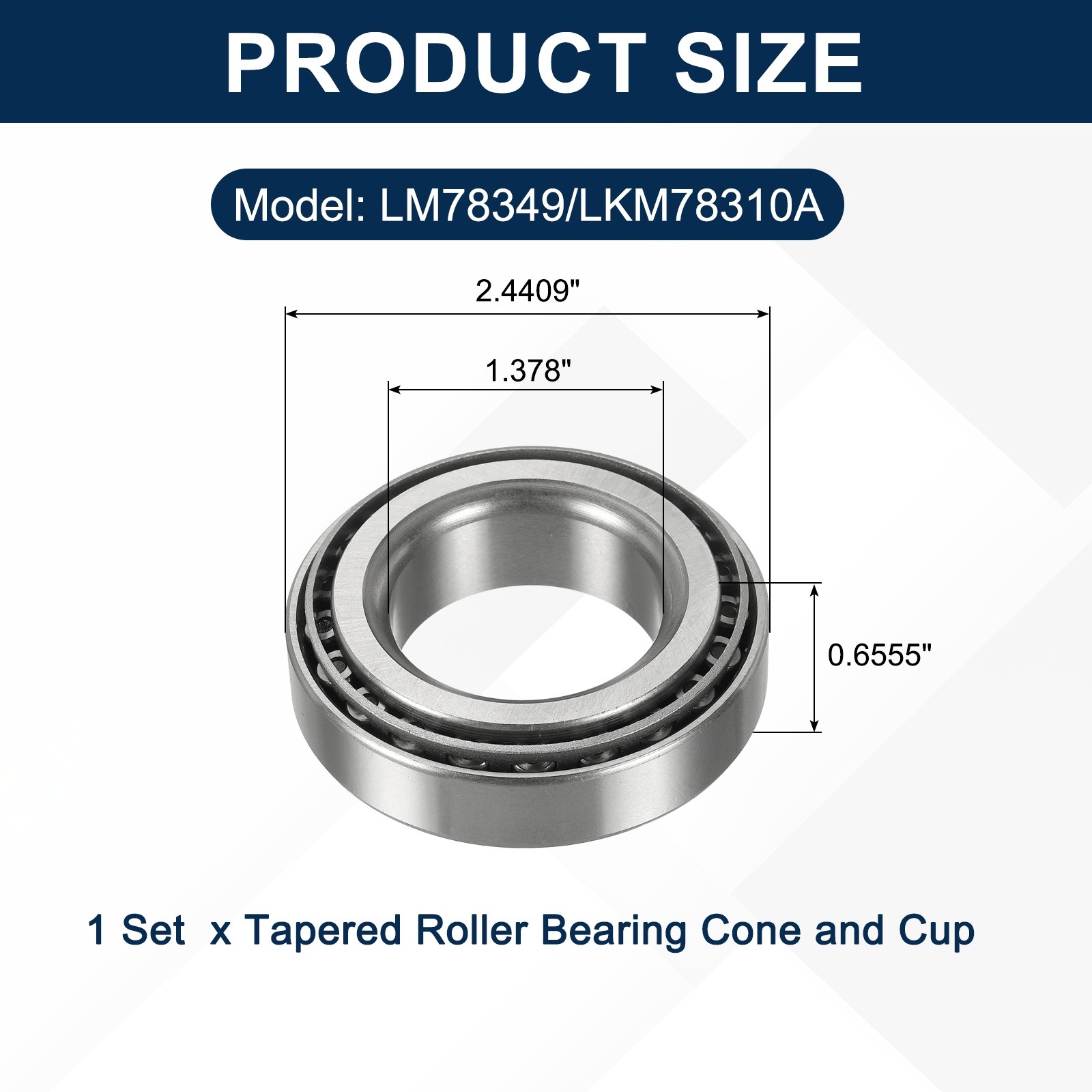 1Set LM78349/LKM78310A Tapered Roller Bearing Cone and Cup, 1.378×2.4409×0.6555″