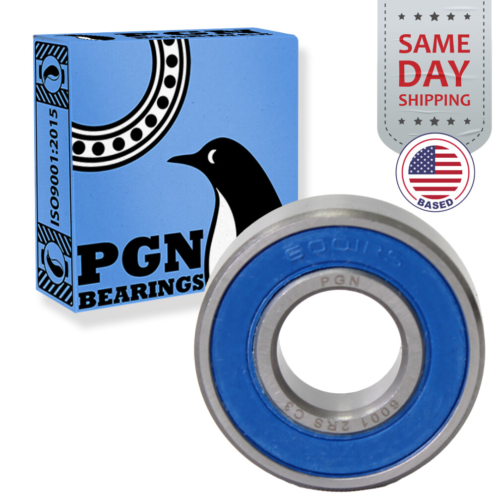 (50) 6001-2RS Premium Rubber Seal Ball Bearing C3 EMQ, 12x28x8, 6001 2RS 6001rs