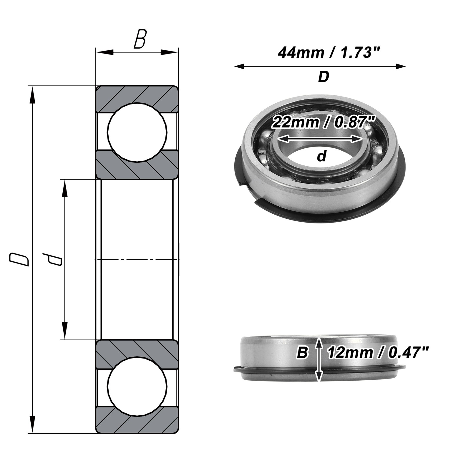 60/22NR Deep Groove Ball Bearings 22x44x12mm 1 Pc Silver Tone