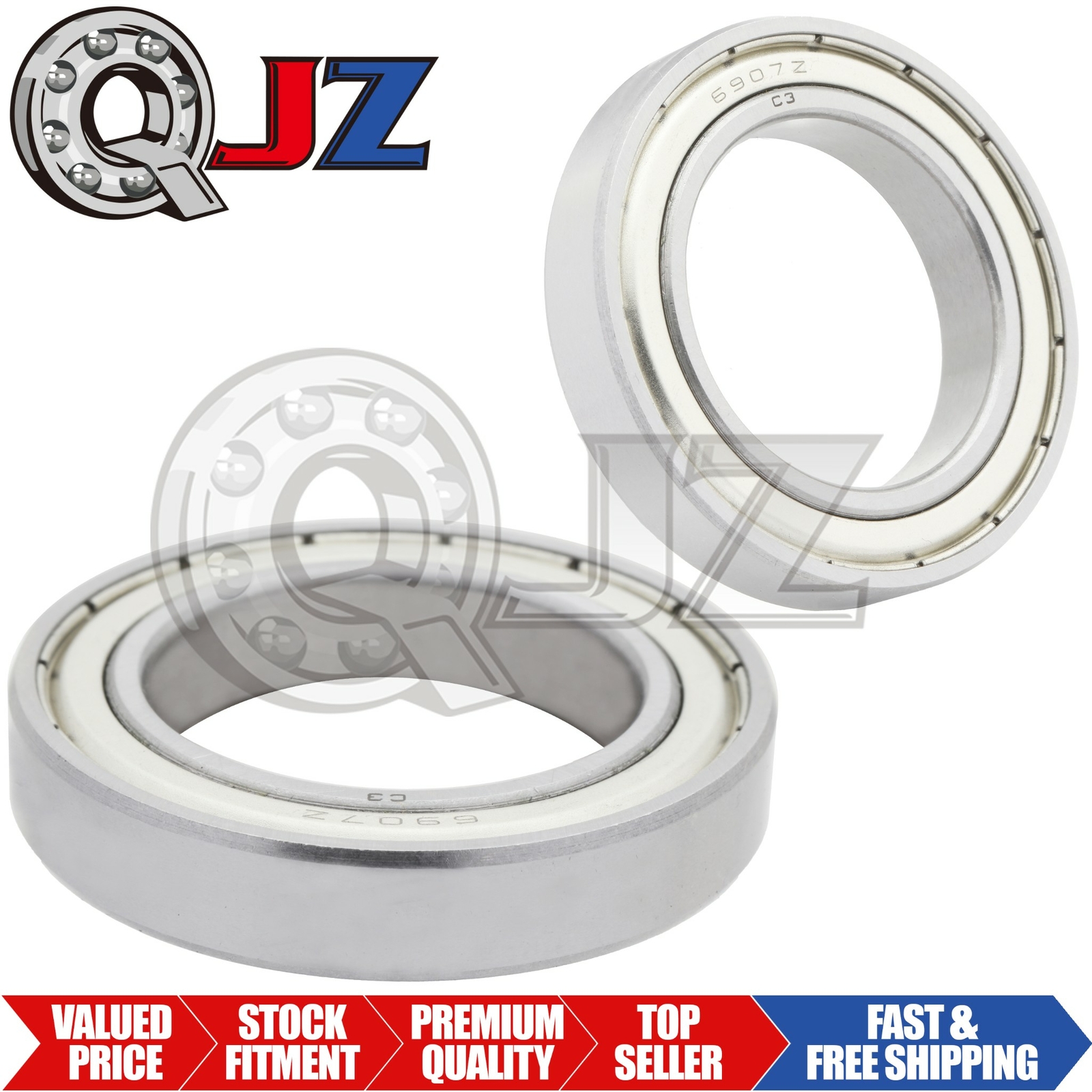 [2-Pack] 6907-ZZ Radial/Deep Groove Ball Bearing 35mm x 55mm x 10mm Metal Shield