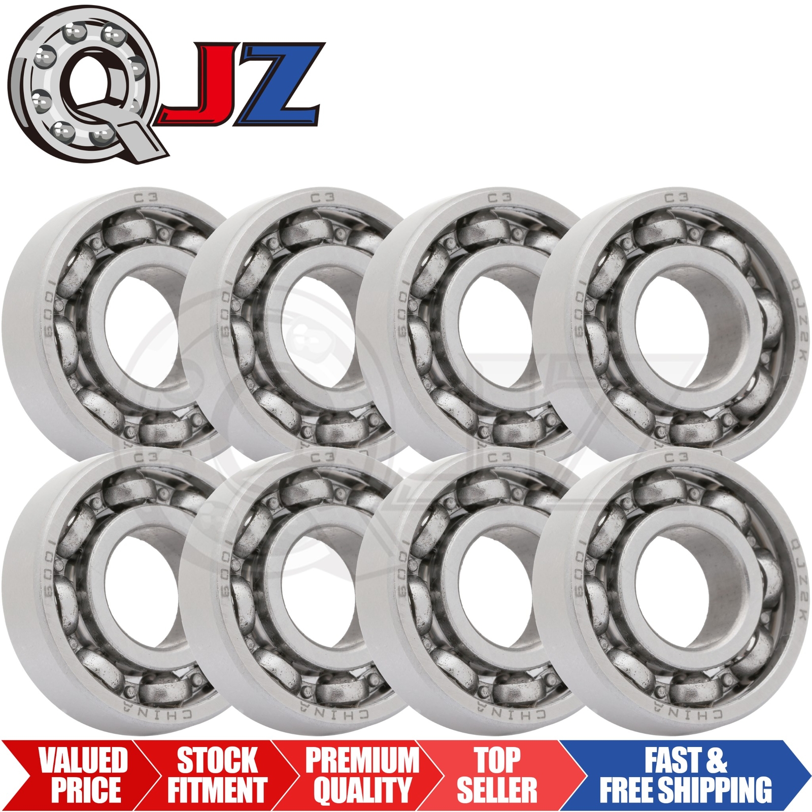 [Qty.8] 6001-OPEN Deep Groove Radial Ball Bearing [12mm Bore x 28mm OD x 8mm W]