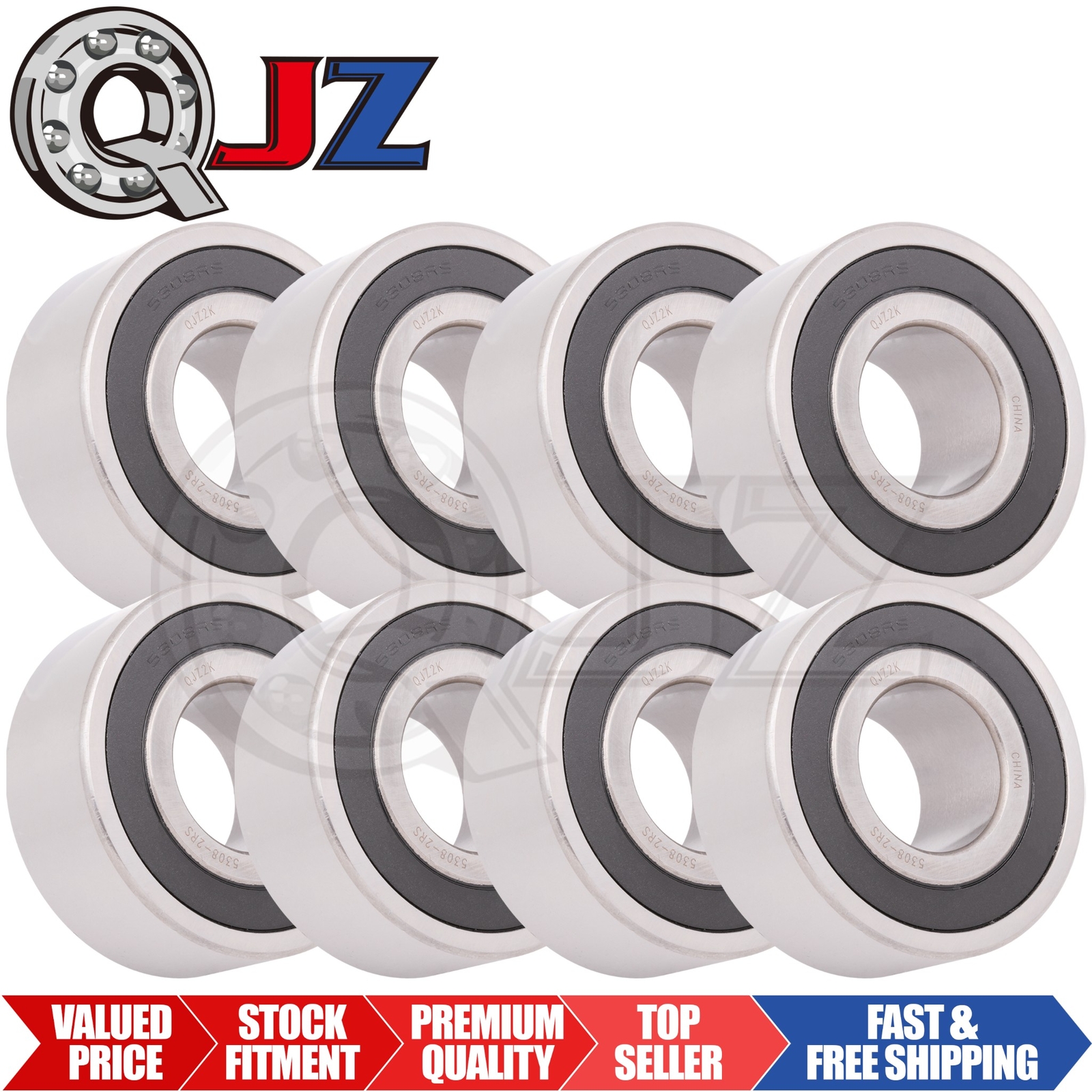 [Qty.8] 5308-2RS Angular Contact Ball Bearing [40mm Bore x 90mm OD x 36.5mm W]