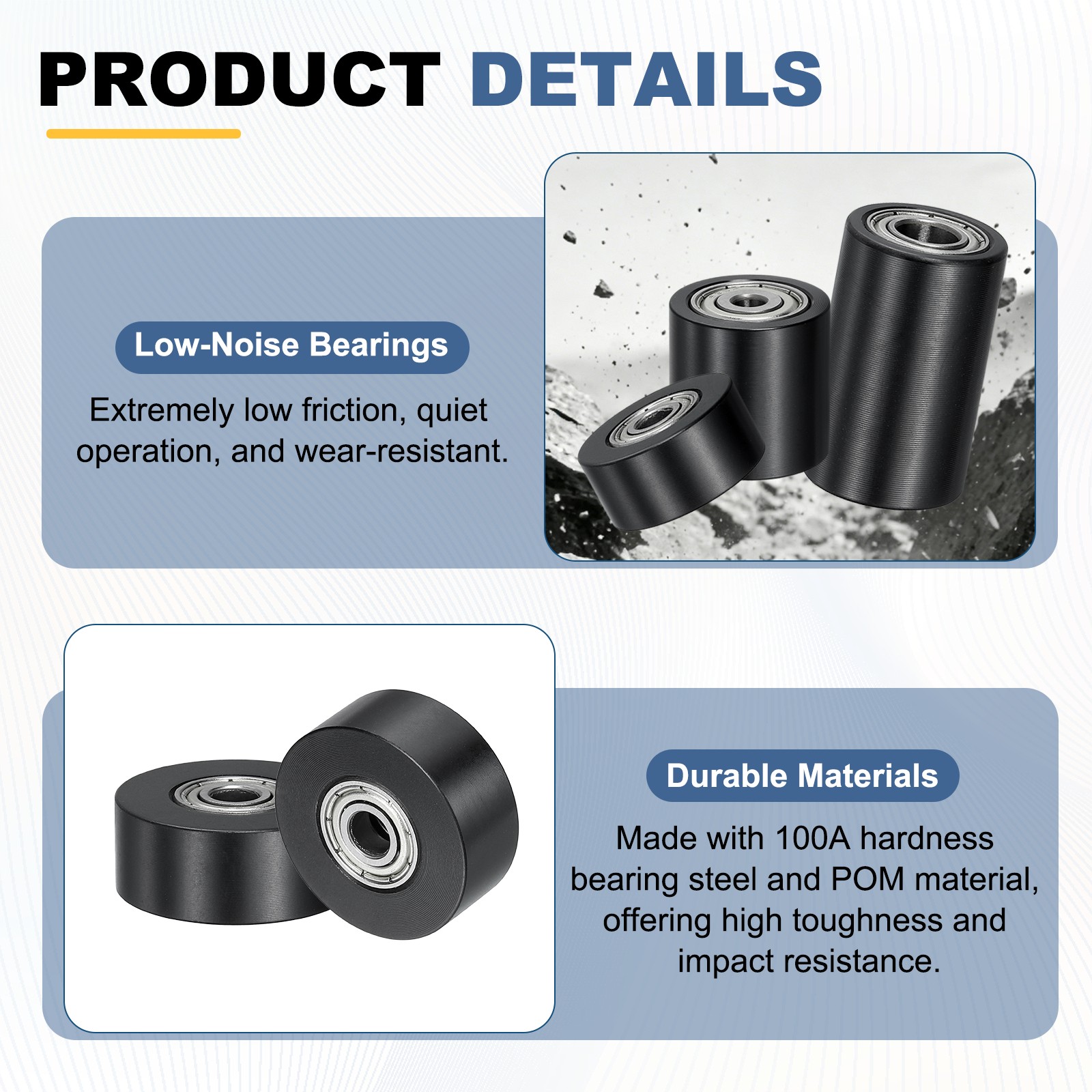 2Pcs POM Roller Wheel with Bearings, 5mm x 25mm x 10mm Bearing Pulley