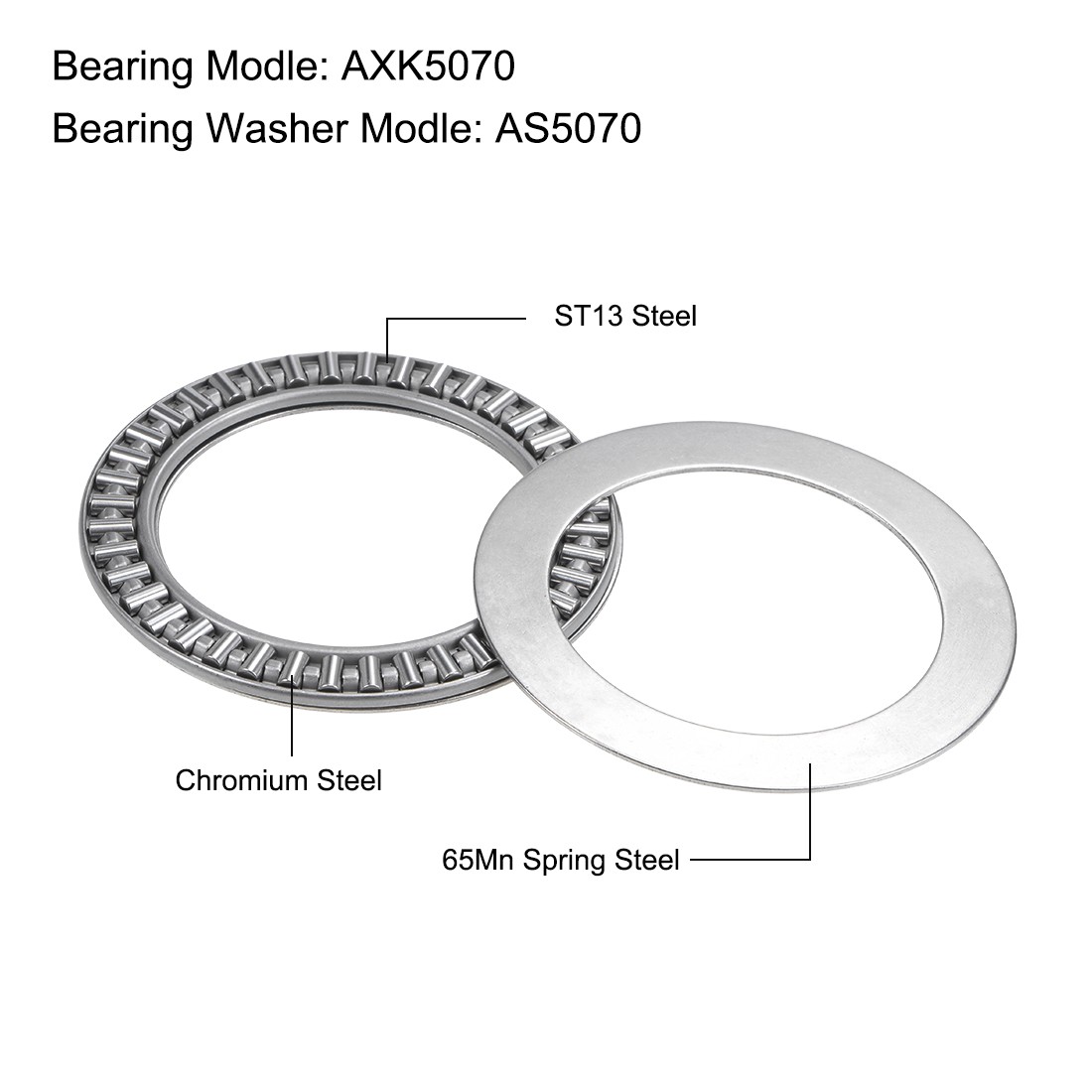 AXK5070 Thrust Needle Roller Bearings 50x70x3mm for Machine with Washers 2Pack