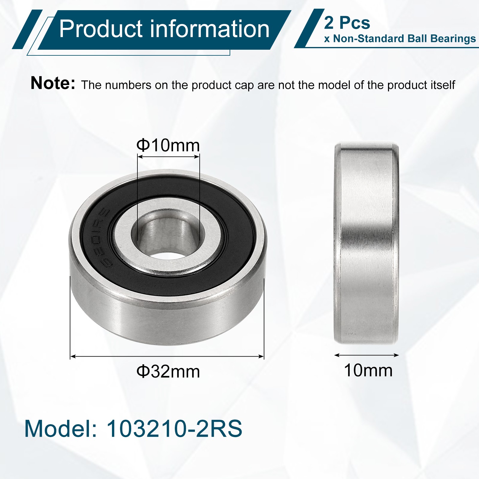 2Pcs 103210-2RS Non-Standard Ball Bearings 10mm ID x 32mm OD x 10mm Thickness