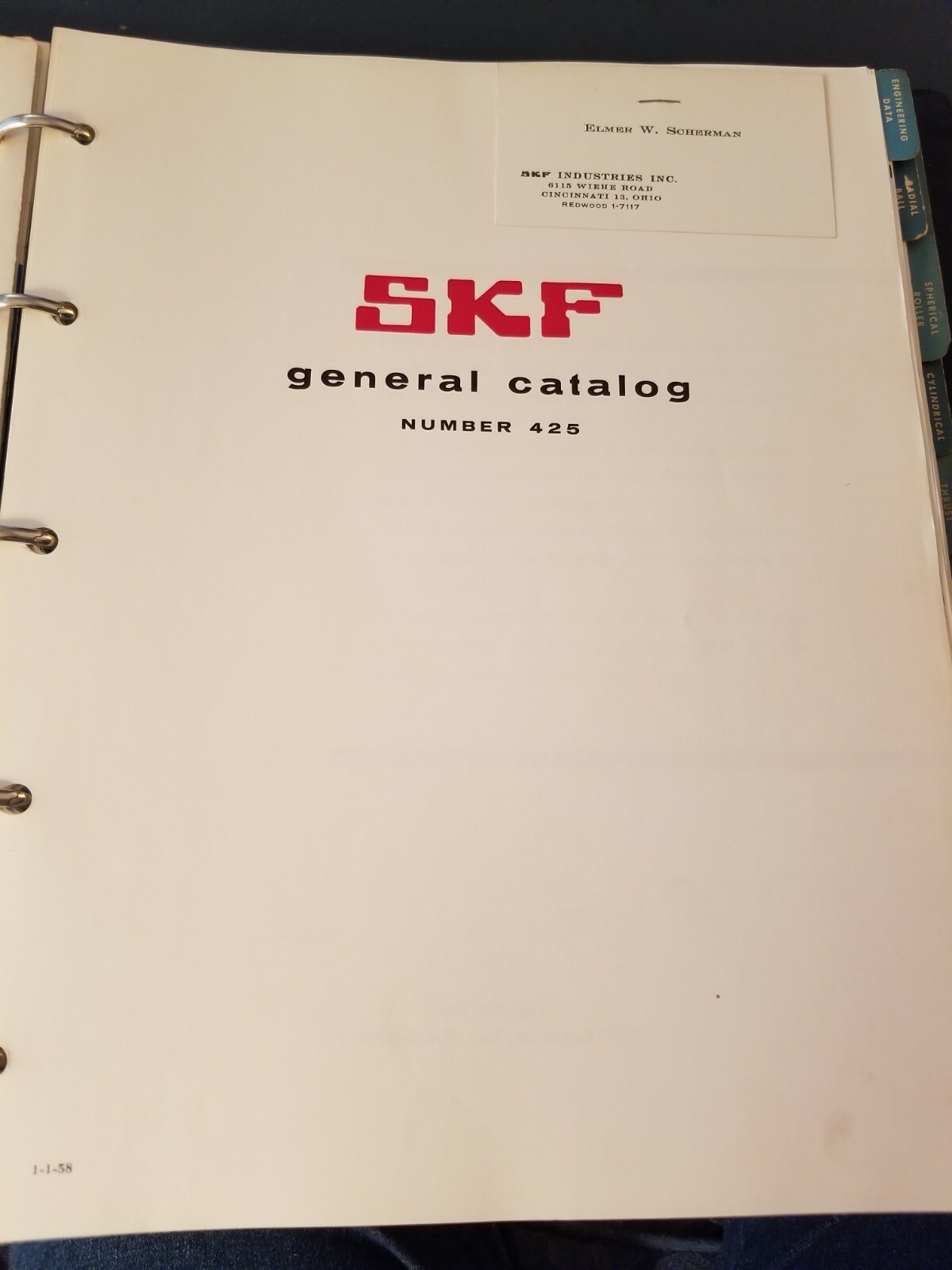 SKF Industries General Catalog 425 (1958) (Information 1950s-1980s)