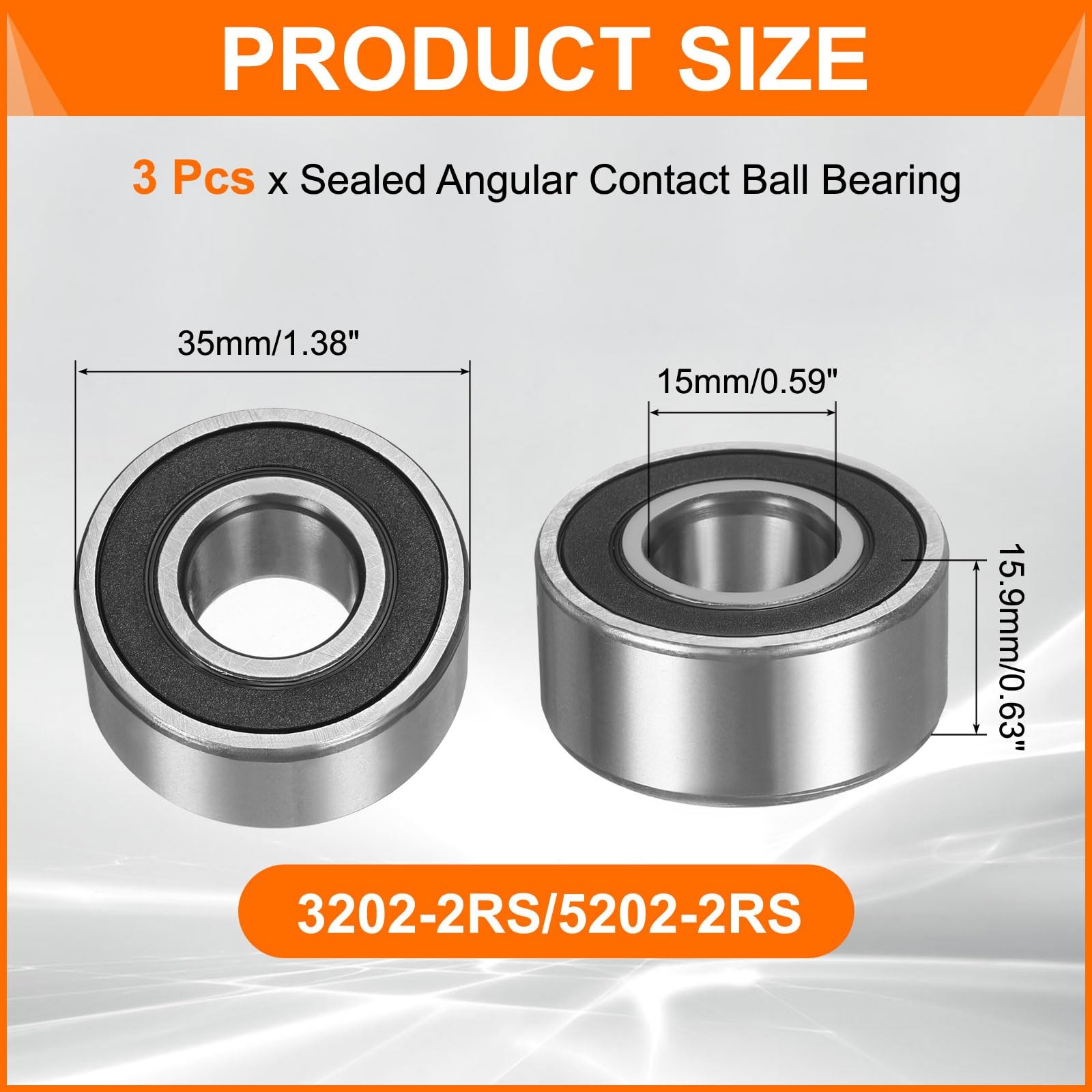 uxcell 3Pcs 3202-2RS/5202-2RS Double Row Sealed Angular