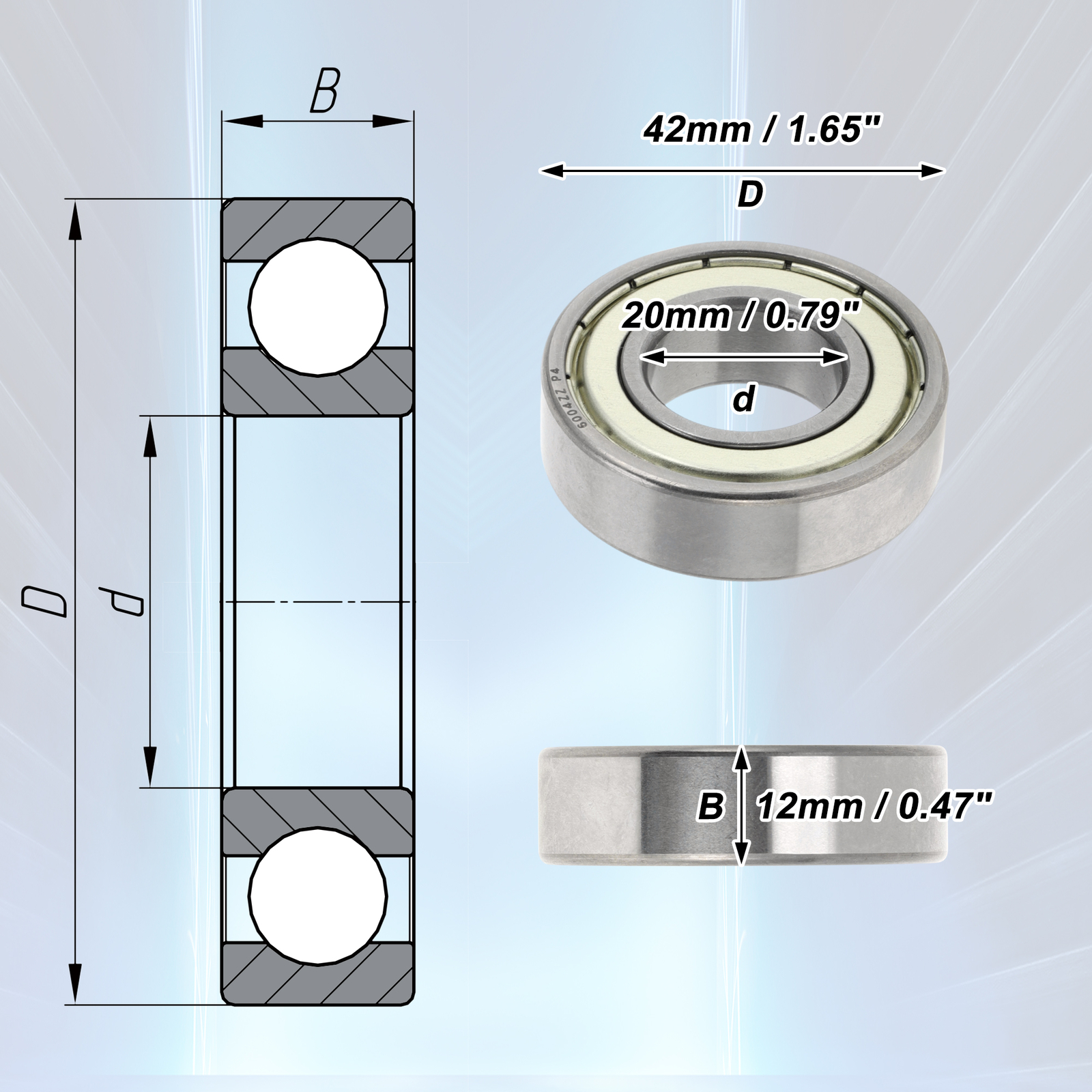 6004ZZ Deep Groove Ball Bearings P4 20x42x12mm 1 Pc Scooter Skateboard Wheel