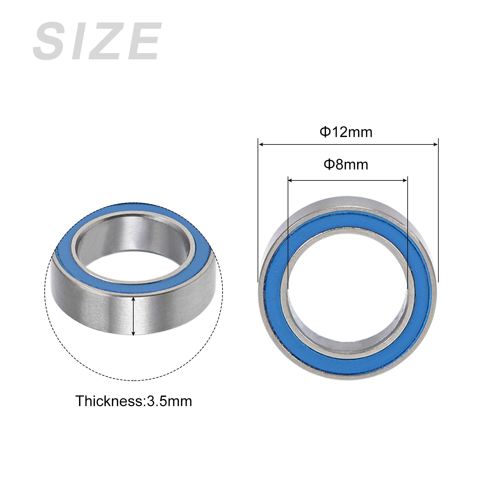 Bearings (MR128-2RS, 8mmx12mmx3.5mm) 10Pcs, Chromium Steel Sealed, Blue
