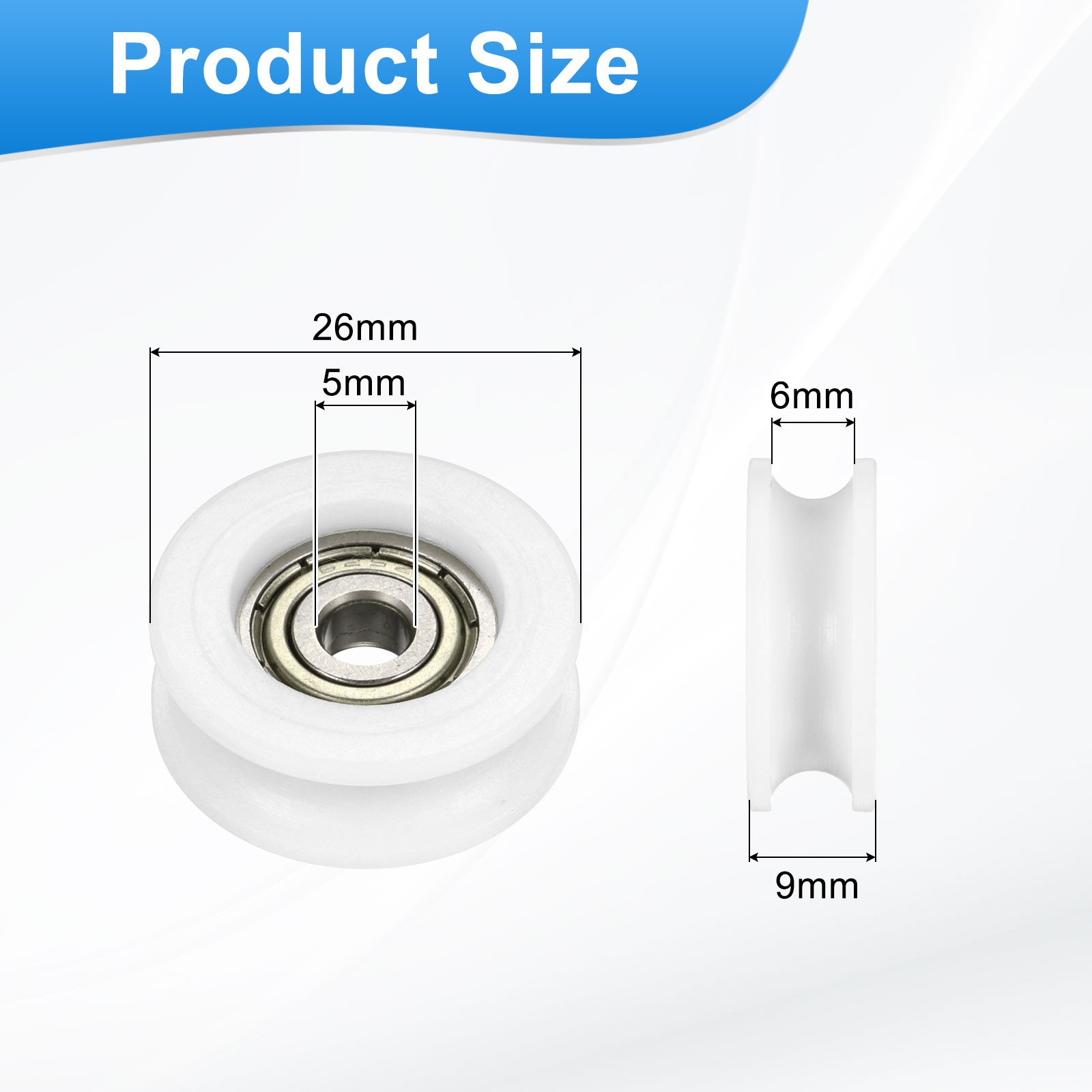16 Pcs White Groove Nylon Plastic Guide Bearing 5x26x9mm Pulley Roller