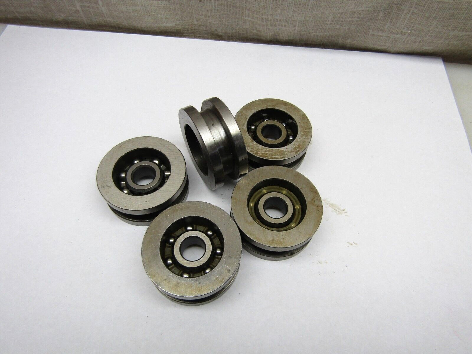 (Lot of 5) Square Groove Track Roller Bearing, Wheel, 3/8″ ID x 1.5″ OD .625″ W