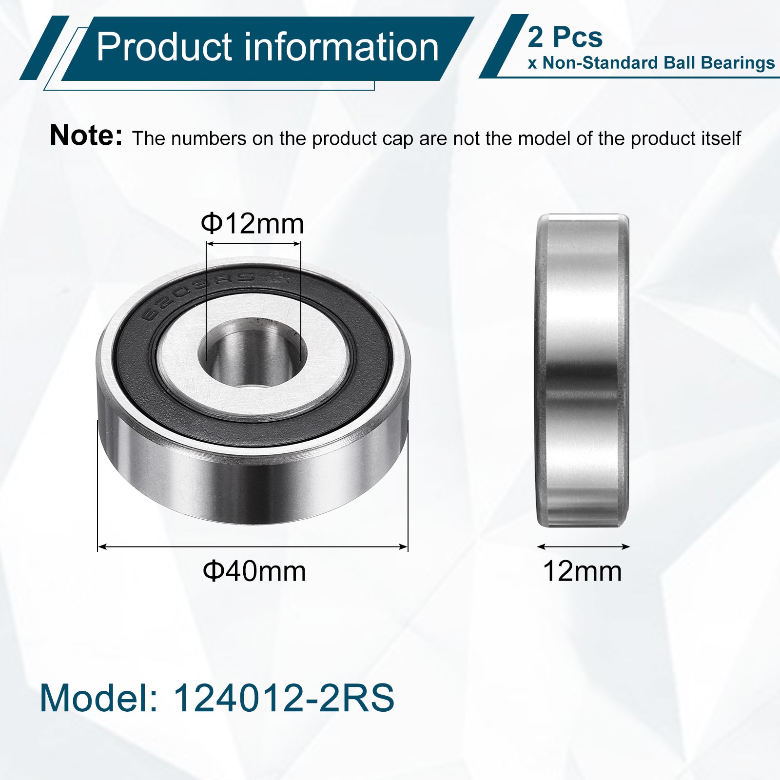 2Pcs 124012-2RS Non-Standard Ball Bearings 12mm ID x 40mm OD x 12mm Thickness