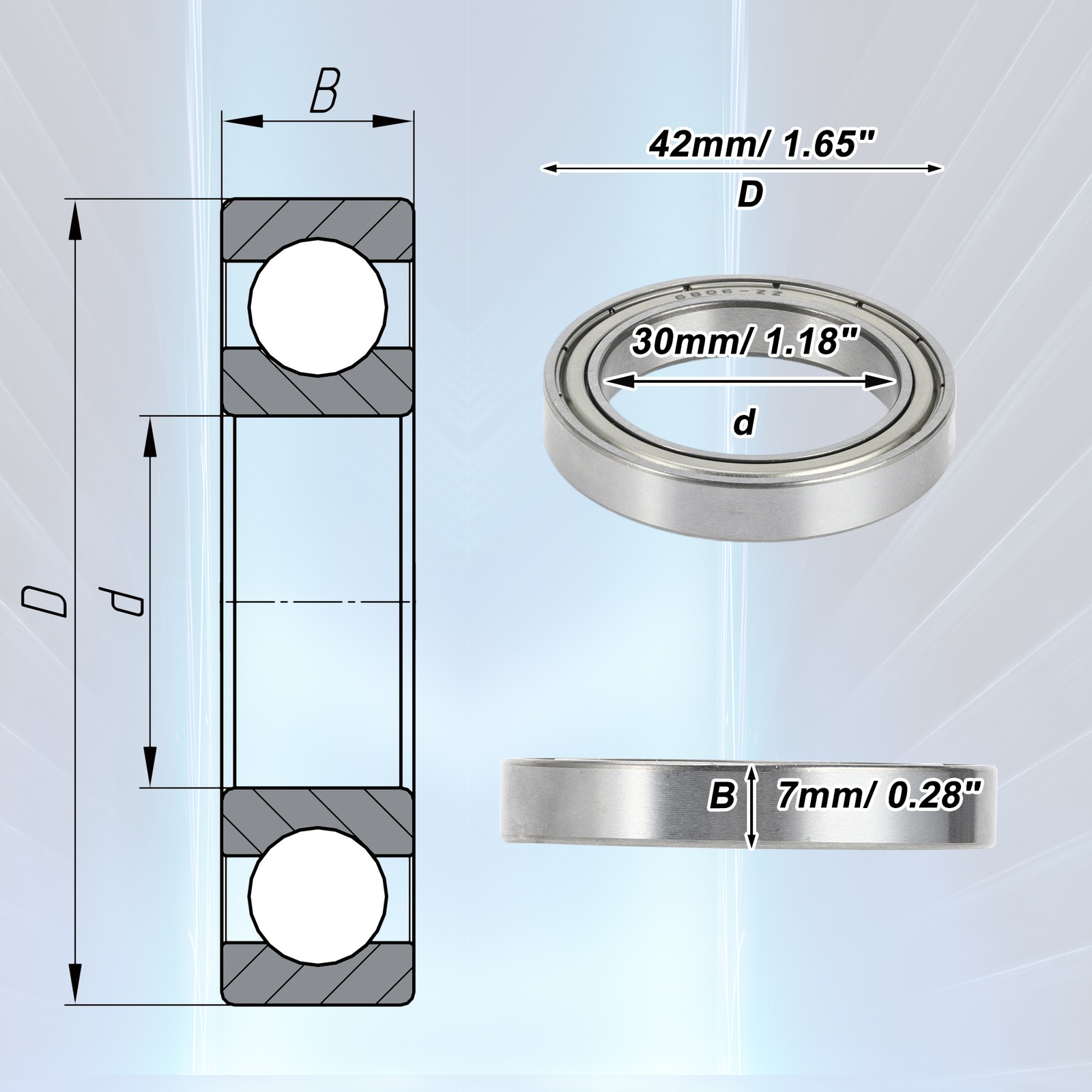 6806ZZ deep throat ball bearings 30x42x7mm scooter wheel