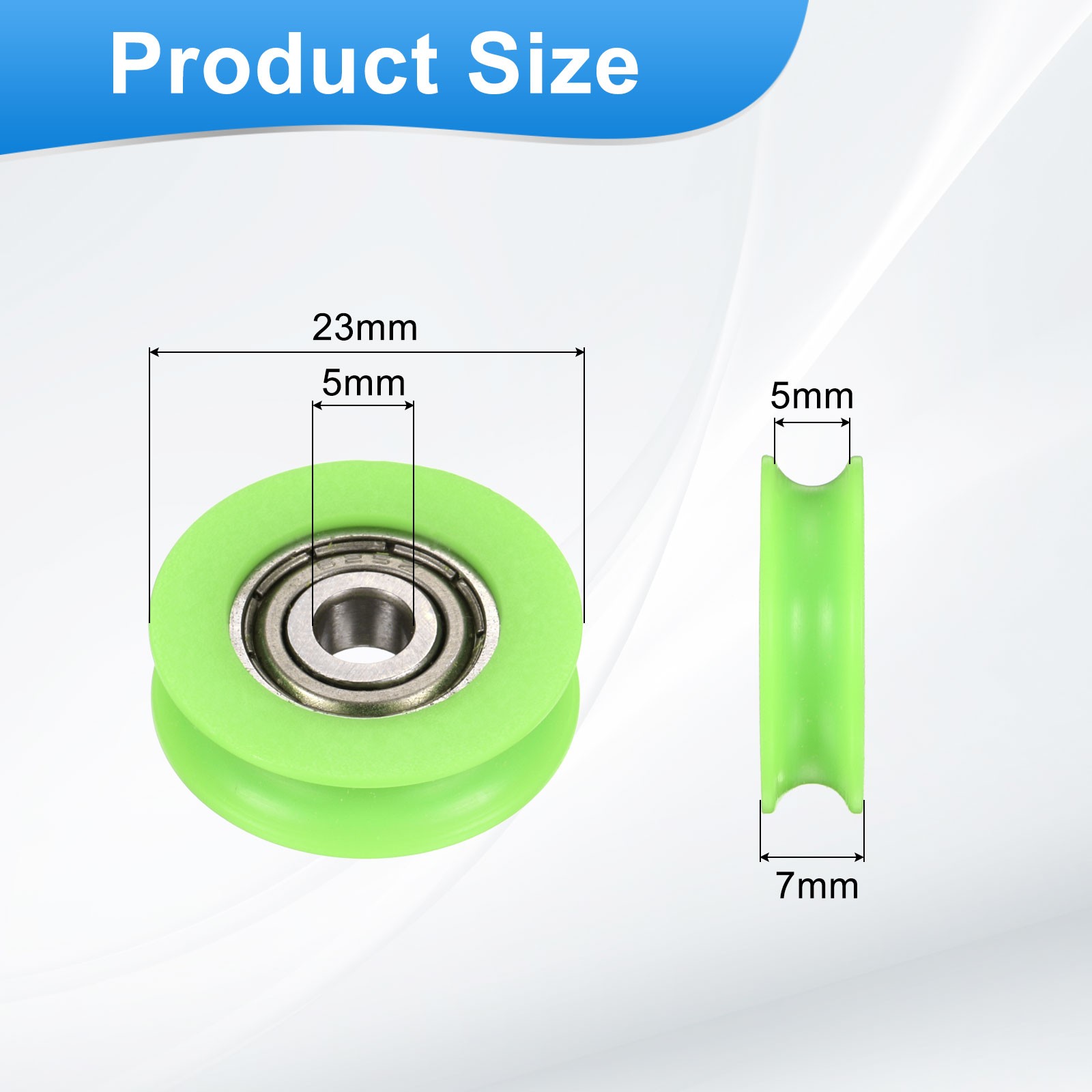 5 Pcs Green Groove Nylon Plastic Guide Bearing 5x23x7mm Pulley Roller