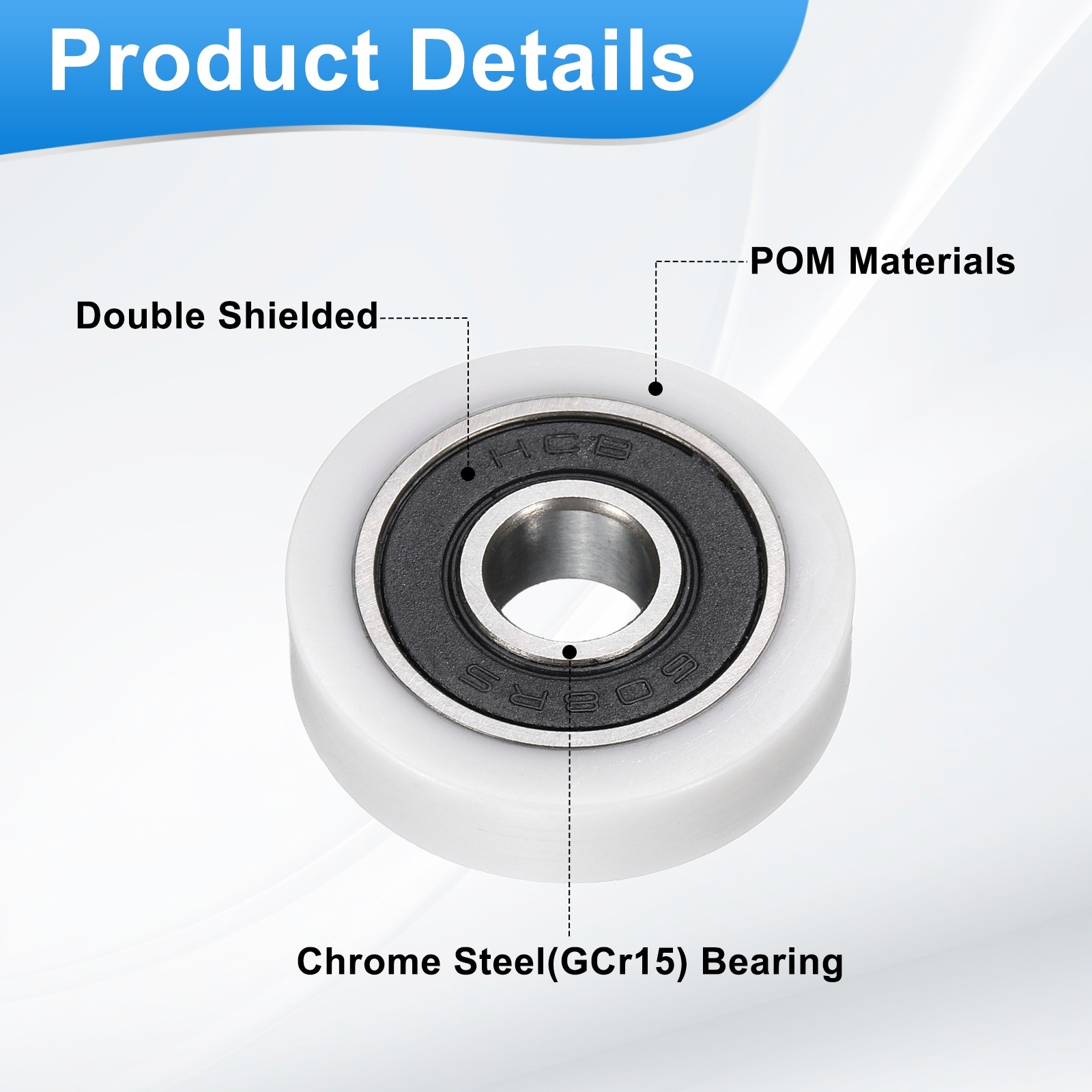 4 Pcs White 608RS Ball Bearing 8x28x7mm Chrome Steel Double Metal Shielded