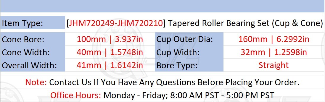 [Qty.1] New JHM720249-JHM720210 Tapered Roller Bearing Set [100mm Bore x 41mm W]