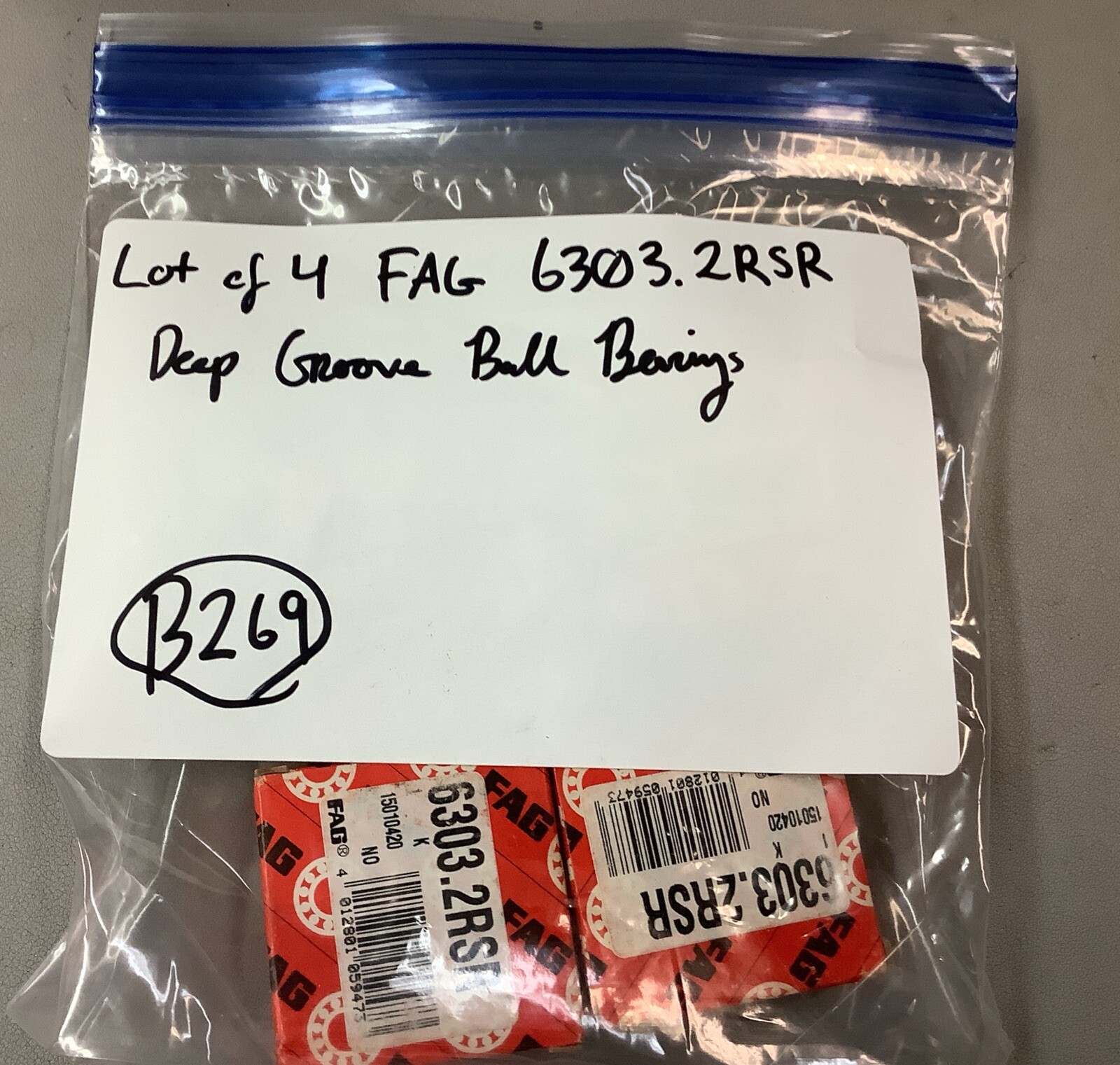 Lot of 4 FAG 6303.2RSR Deep Groove Ball Bearings (B269)
