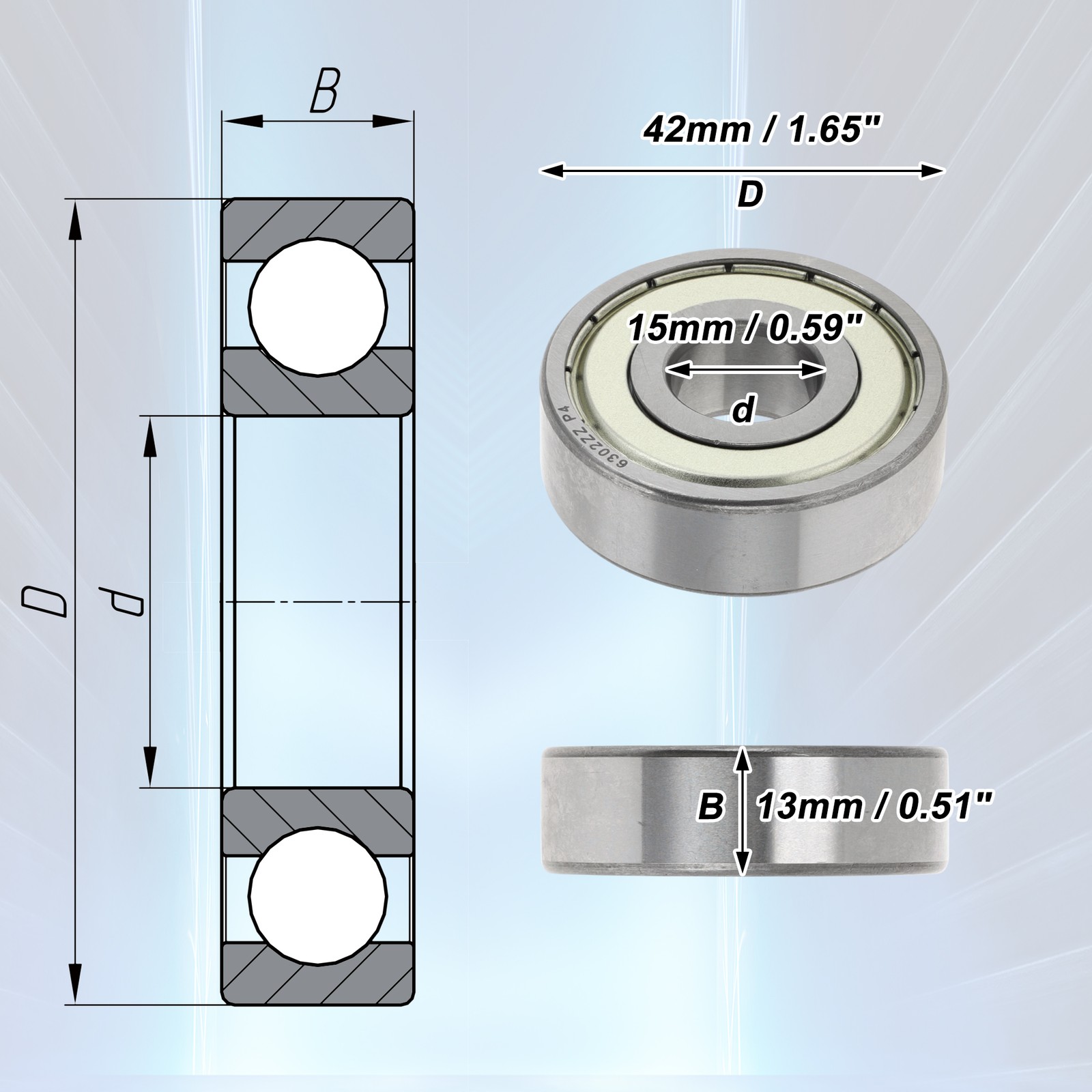 6302ZZ Deep Groove Ball Bearings P4 15x42x13mm 1 Pc Scooter Skateboard Wheel