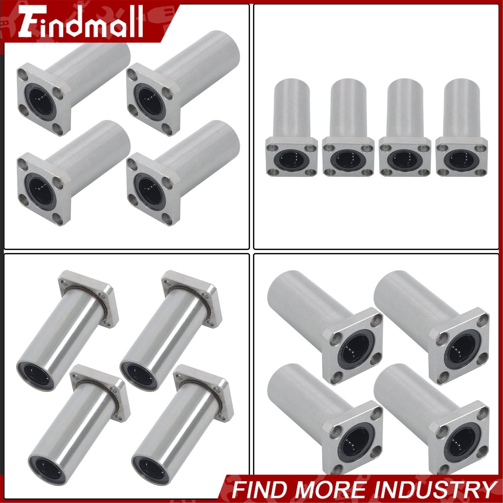 Findmall 4 Pack LMK20LUU 20x32x80mm Linear Bearing Square Flange Steel Cage CNC