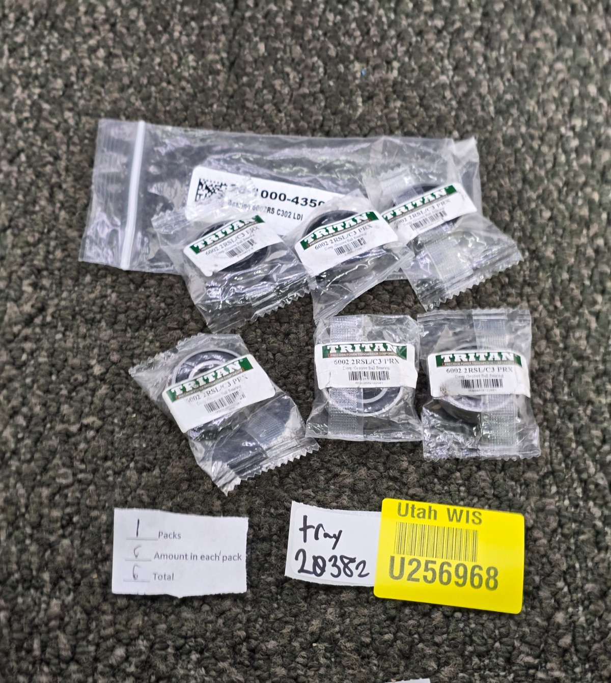 (QTY 6) Tritan 6002 2RSL / C3 PRX Single-Row Deep Groove Radial Ball Bearings