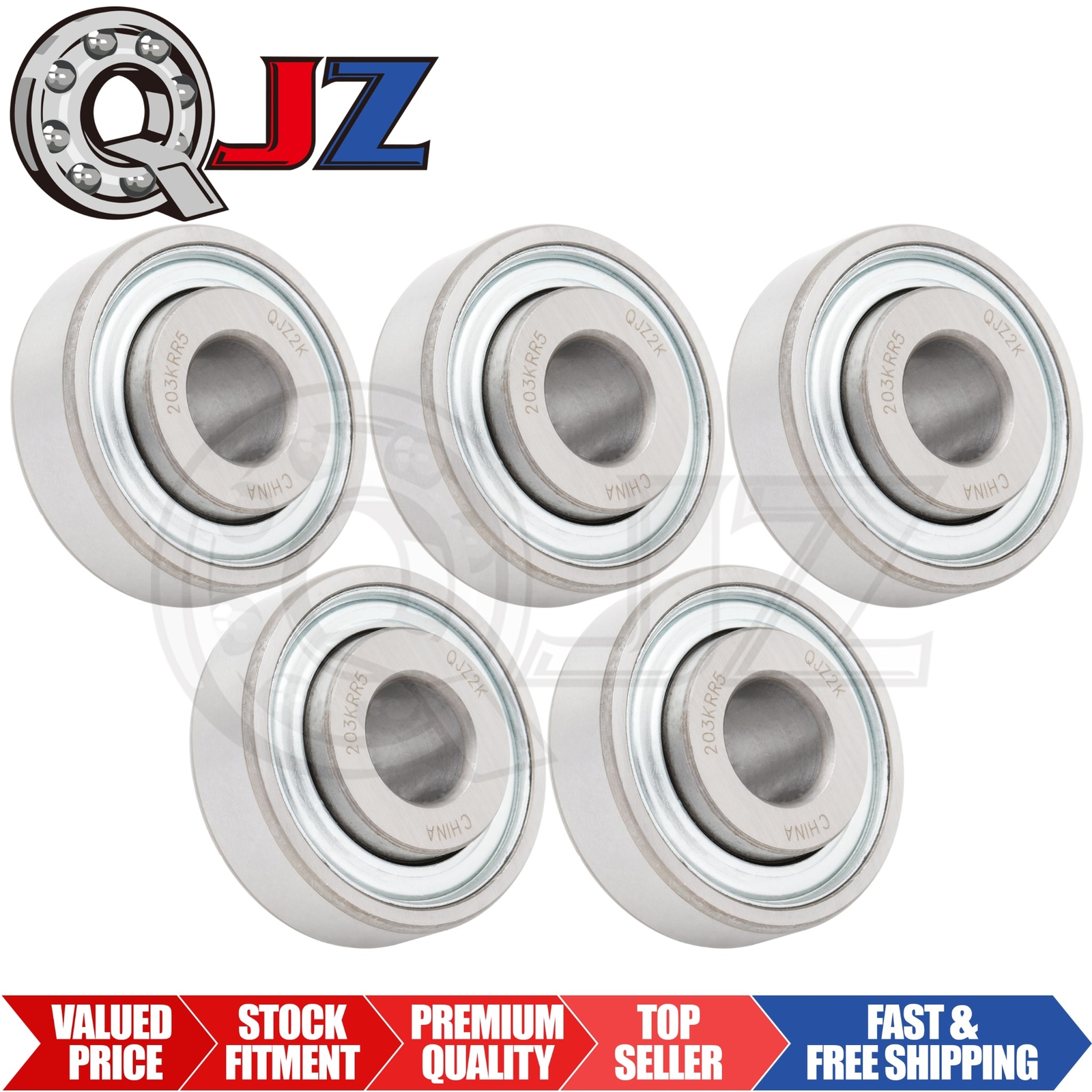 [Qty.5] 203KRR5 Agricultural Felt-Seal Bearing [0.515″ Bore x 40mm OD x 12mm W]