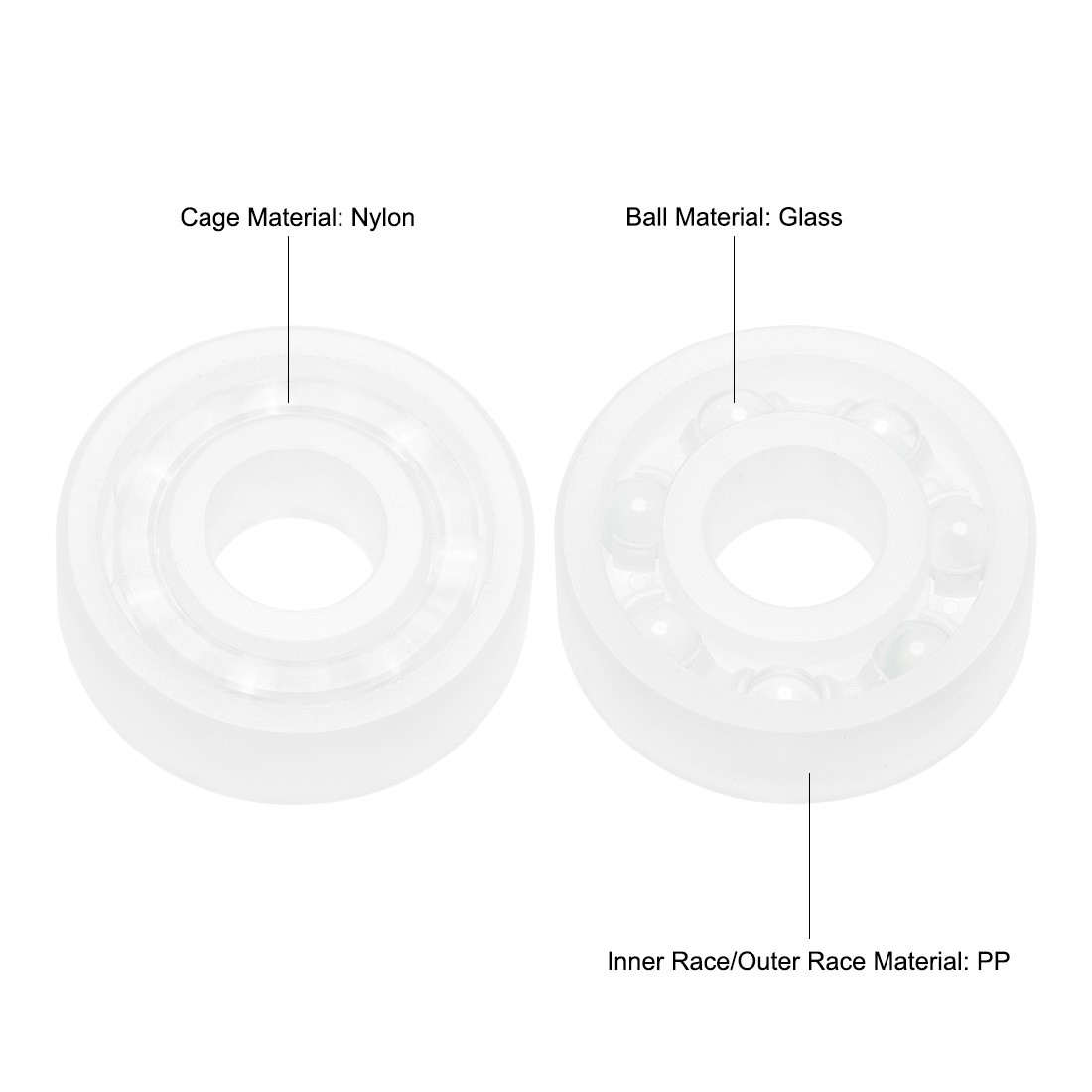 5pcs 608 PP Plastic Bearings 8x22x7mm Glass Ball Nylon Cage